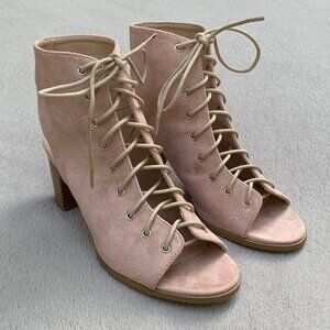 Journee Collection Posey Peeptoe Open Heel Faux Suede Lace-Up Booties Sz8